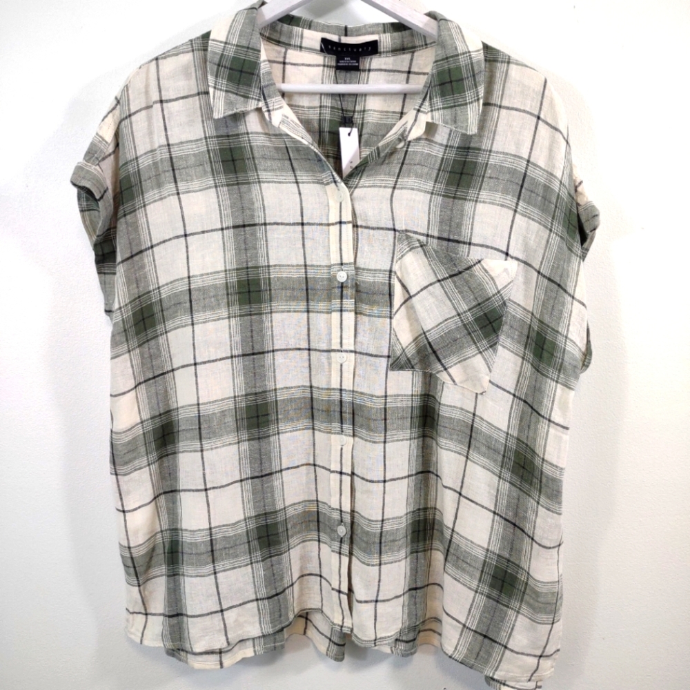 New Sanctuary Top XXL Linen blend plaid